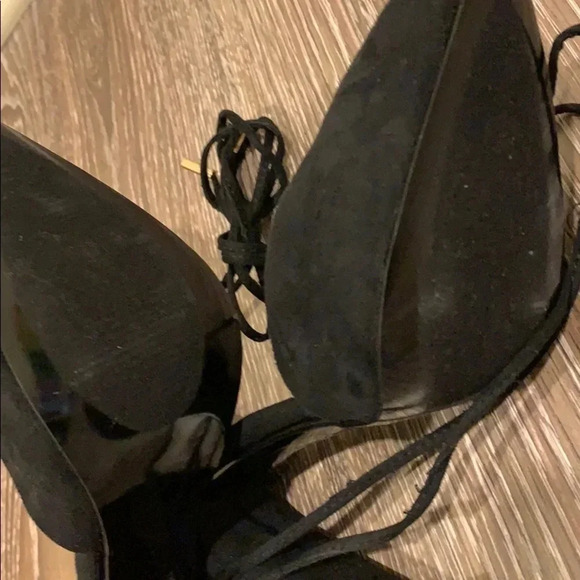 Ankle Tie Pointed Toe Black Chunky Heels Size 10 New - Picture 7 of 8